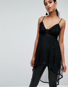 Топ из сетки добби и кружева River Island-Черный