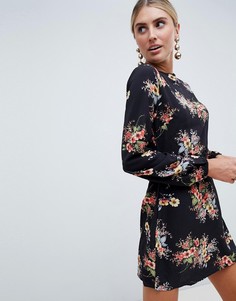 Платье с цветочным принтом и длинными рукавами AX Paris-Черный