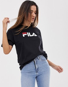 Oversize-футболка бойфренда с логотипом на груди Fila-Черный