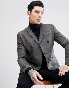 Двубортный приталенный блейзер из серой фактурной ткани ASOS DESIGN-Серый