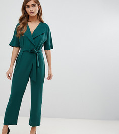 Комбинезон с запахом и поясом ASOS DESIGN Petite-Зеленый