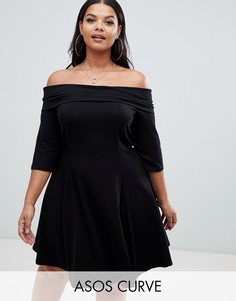 Короткое приталенное платье со спущенными плечами ASOS DESIGN Curve-Черный