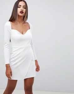 Платье мини с длинными рукавами и запахом ASOS DESIGN-Белый