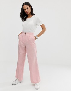 Широкие брюки из ткани с добавлением льна ASOS DESIGN-Розовый