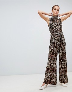 Брюки плиссе с леопардовым принтом River Island-Коричневый