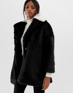 Пальто с контрастным воротником из искусственного меха Helene Berman-Черный