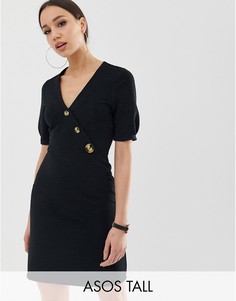 Фактурное платье-футляр мини с пуговицами из искусственного рога ASOS DESIGN Tall-Черный