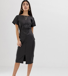 Платье-футляр миди из искусственной кожи ASOS DESIGN Petite-Черный