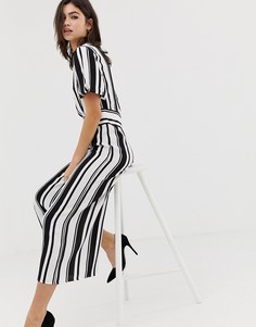 Чайный комбинезон в полоску с пышными рукавами ASOS DESIGN-Мульти