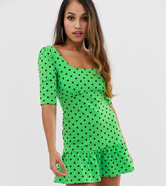 Платье мини в горошек с оборкой на подоле ASOS DESIGN Petite-Мульти