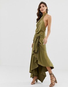 Атласное платье миди с разрезом сбоку ASOS DESIGN-Мульти