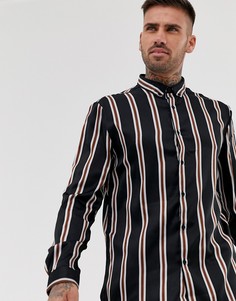 Черная атласная рубашка в серебристую полоску River Island-Черный