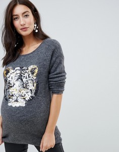 Джемпер с отделкой пайетками Mamalicious-Серый Mama.Licious