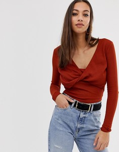 Лонгслив с декоративной драпировкой спереди ASOS DESIGN-Красный