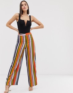 Атласные широкие брюки в яркую полоску ASOS DESIGN-Мульти