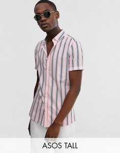 Приталенная рубашка в розово-синюю полоску ASOS DESIGN Tall-Розовый