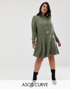 Свободное платье-рубашка мини с контрастными пуговицами ASOS DESIGN Curve-Зеленый