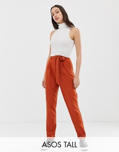Брюки со складками и поясом оби ASOS DESIGN Tall-Красный