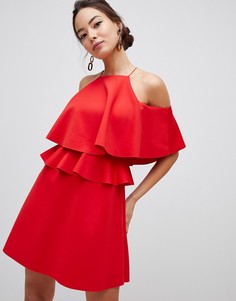 Короткое приталенное платье с высоким воротом ASOS DESIGN-Розовый