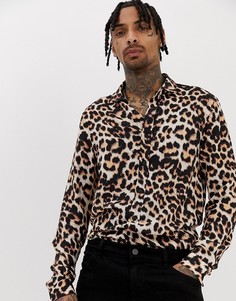 Рубашка классического кроя с леопардовым принтом ASOS DESIGN-Коричневый