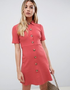 Платье-рубашка мини в стиле поло с большими пуговицами из искусственного рога ASOS DESIGN-Розовый