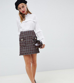 Мини-юбка А-силуэта из букле с пуговицами River Island Petite-Мульти