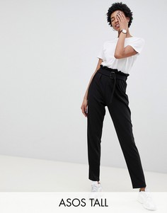 Брюки из крепа с присборенной талией ASOS DESIGN Tall-Черный