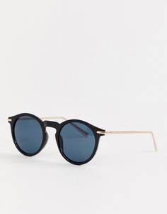 Черные блестящие круглые солнцезащитные очки с металлическими дужками ASOS DESIGN-Черный
