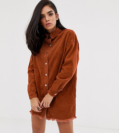 Эксклюзивное вельветовое платье-рубашка в стиле oversize цвета ржавчины Missguided-Бежевый