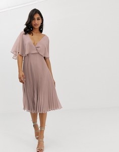 Платье миди с рукавами клеш и плиссированной юбкой ASOS DESIGN-Розовый