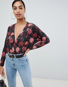 Боди с запахом и цветочным принтом ASOS DESIGN-Мульти