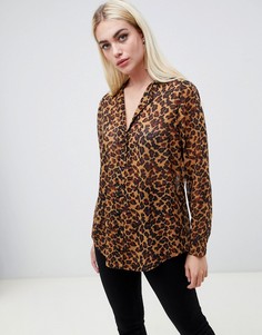 Удлиненная прозрачная блузка с длинными рукавами и леопардовым принтом ASOS DESIGN-Мульти
