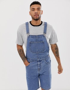 Выбеленный джинсовый комбинезон с шортами ASOS DESIGN-Синий