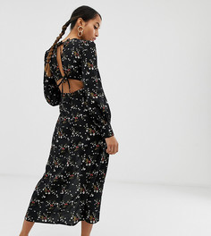 Платье миди с открытой спиной и цветочным принтом Fashion Union Petite-Черный