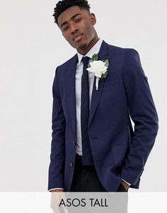 Темно-синий свадебный облегающий блейзер из хлопка ASOS DESIGN Tall