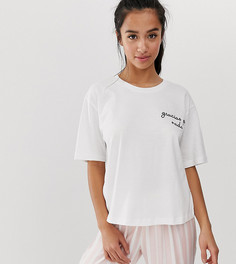 Комбинируемая пижамная футболка в полоску и с вышивкой из 100% модала ASOS DESIGN Petite-Розовый