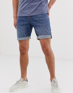 Темные джинсовые шорты зауженного кроя ASOS DESIGN-Синий