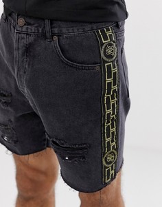 Черные джинсовые шорты с золотистыми полосками по бокам SikSilk-Черный