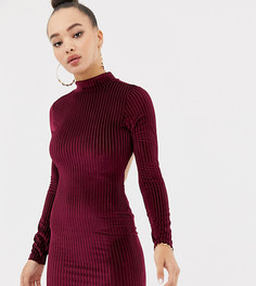 Бордовое бархатное платье мини в рубчик с открытой спиной Missguided-Красный