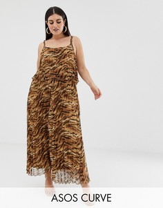 Плиссированный комбинезон со звериным принтом ASOS DESIGN Curve-Мульти