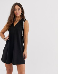 Платье мини с глубоким V-образным вырезом ASOS DESIGN-Черный
