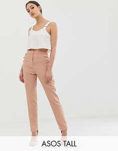 Облегающие брюки в стиле милитари с пуговицей ASOS DESIGN Tall-Светло-бежевый