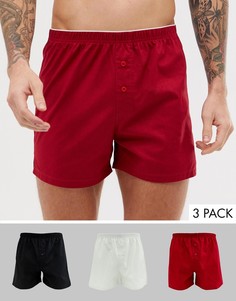 Набор из 3 тканых боксеров красного, черного и серого цвета ASOS DESIGN - Скидка-Синий