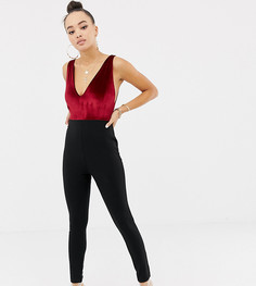 Бархатный комбинезон с глубоким вырезом Missguided-Красный