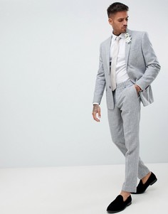 Серые свадебные облегающие брюки с узором \в елочку\" River Island-Серый