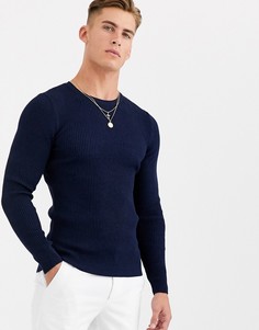 Темно-синий обтягивающий джемпер в рубчик ASOS DESIGN