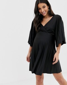 Короткое плиссированное платье-кимоно ASOS DESIGN Maternity-Черный
