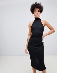 Черное облегающее платье с высоким воротом River Island-Черный