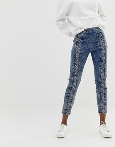 Узкие мраморные джинсы с завышенной талией и шнуровкой ASOS DESIGN Farleigh-Синий