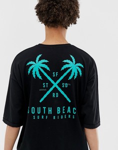 Свободная длинная футболка из органического хлопка с принтом пальмы ASOS DESIGN-Черный